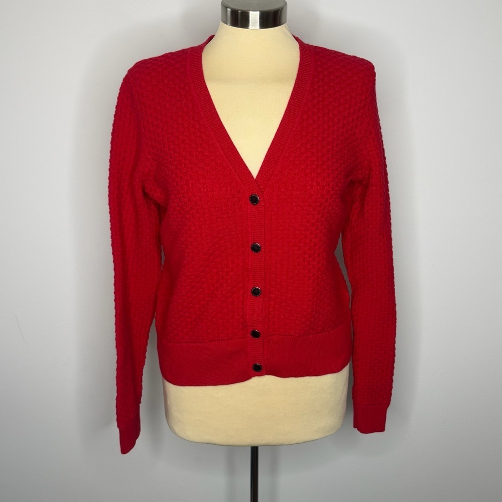 Liz Claiborne Red Basket Weave Cardigan Sweater